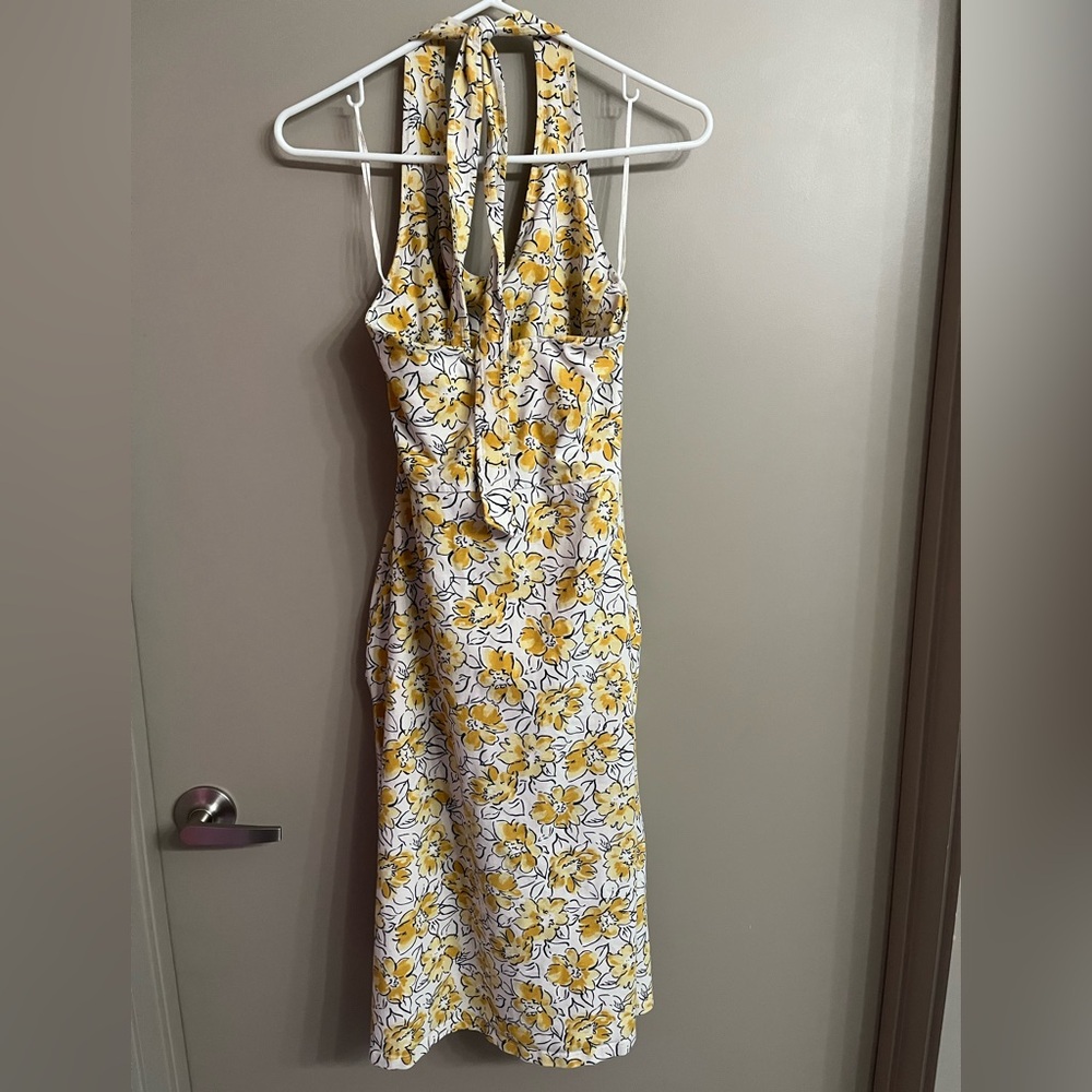 Pact Yellow & White Floral Halter Midi Dress w built-in shelf bra - Picture 6 of 7